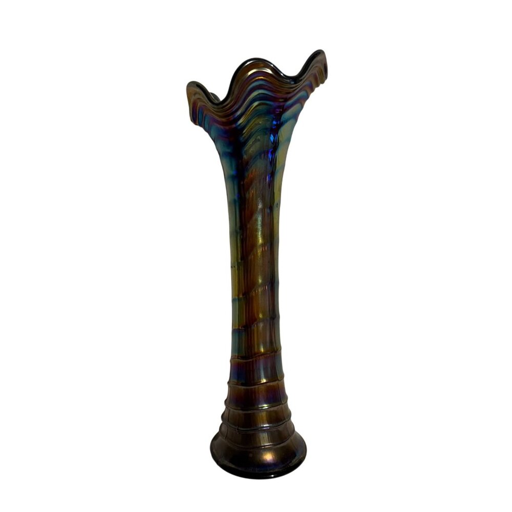 Antique Imperial Amethyst Carnival Glass Funeral Ripple Vase 13" Electric Flower - Picture 2 of 7